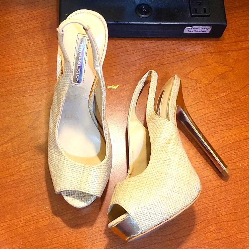 H by Halston Gold Slingback Platform Heels